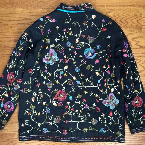 THE QUACKER FACTORY EMBROIDERED FLORAL BEADED JACKET WOMENS M BLACK GLAM BOHO - Picture 6 of 11